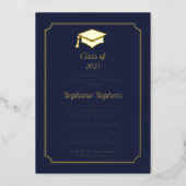 Elegant Blue University Graduation Party Gold  Foil Invitation (Front)