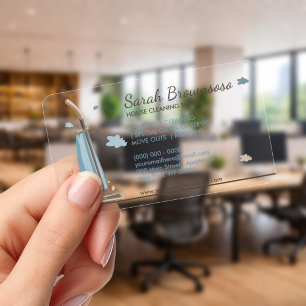 Elegant Blue Vacuum House Cleaning Maid Service Clear Business Cards