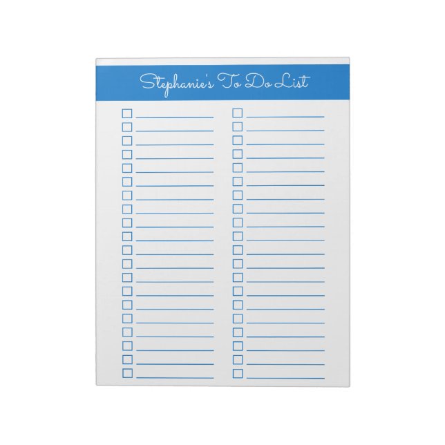 Elegant Blue Vertical 8.5x11 Two Column Checklist Notepad (Rotated)