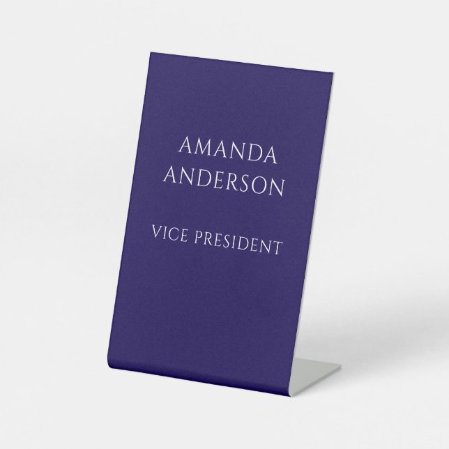 Elegant Blue Vice President Title Name Plate Pedestal Sign (Front)