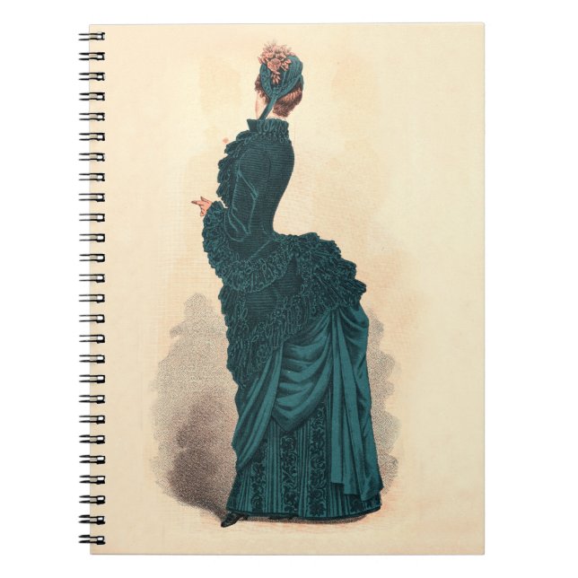 Elegant Blue Victorian Dress Fashion Notebook (Front)