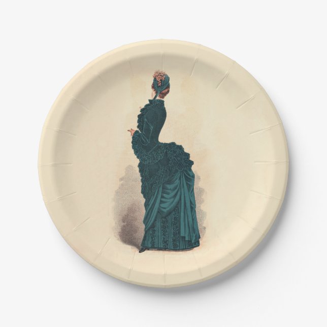 Elegant Blue Victorian Dress Fashion Paper Plates (Front)