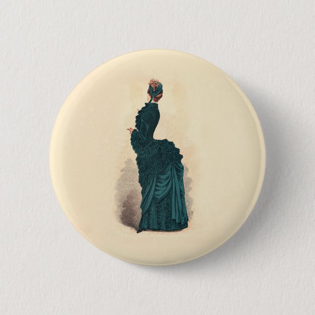 Elegant Blue Victorian Dress Fashion Pinback Button (Front)