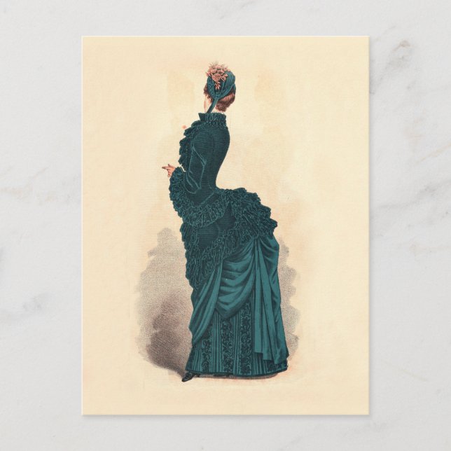 Elegant Blue Victorian Dress Fashion Postcard (Front)