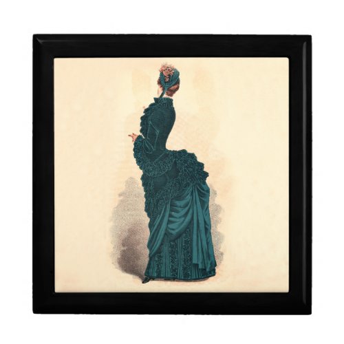 Elegant Blue Victorian Dress Fashion Woman Art Keepsake Box