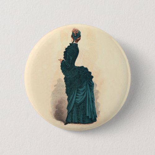 Elegant Blue Victorian Dress Fashion Woman Art Pinback Button