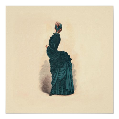 Elegant Blue Victorian Dress Fashion Woman Art Poster