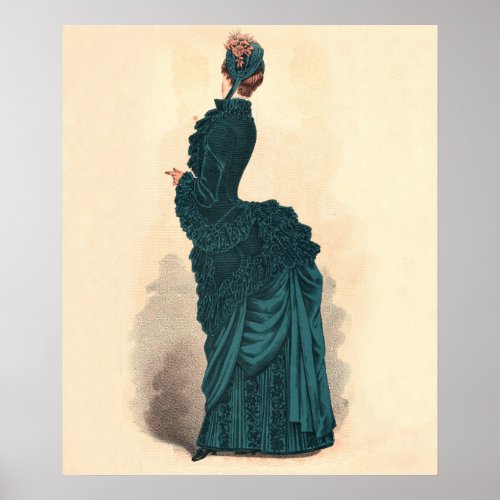 Elegant Blue Victorian Dress Fashion Woman Art Poster