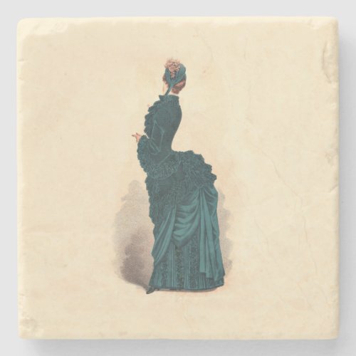 Elegant Blue Victorian Dress Fashion Woman Art Stone Coaster