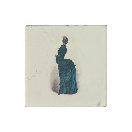 Elegant Blue Victorian Dress Fashion Woman Art Stone Magnet