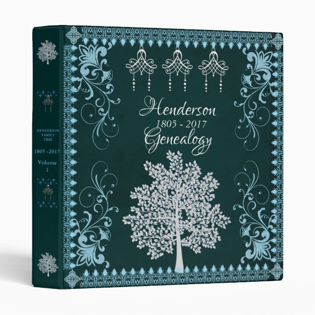 Elegant Blue Victorian Genealogy Photo Album  3 Ring Binder (Front/Spine)
