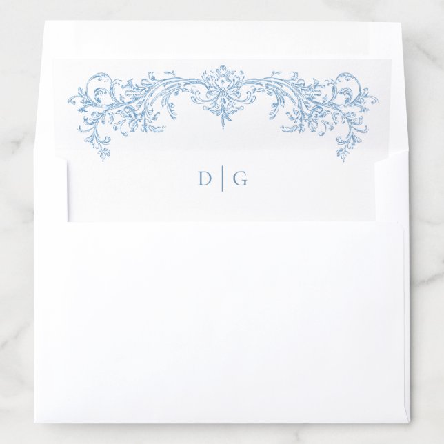 Elegant Blue Victorian Wedding Invitation Envelope Liner (In Envelope)