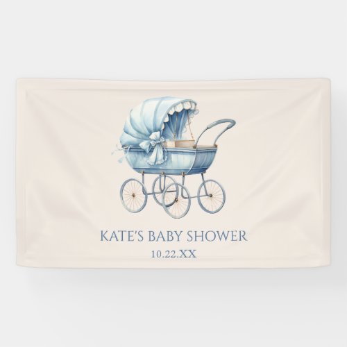 Elegant Blue Vintage Baby Carriage Baby Shower Banner