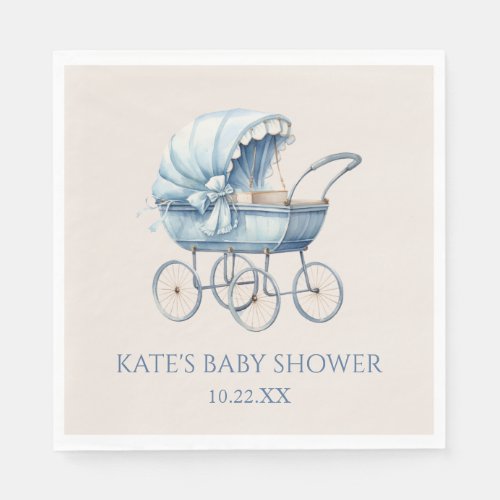 Elegant Blue Vintage Baby Carriage Baby Shower Napkins