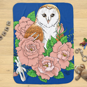 Elegant Blue Vintage Barn Owl Pink Flowers Baby Blanket