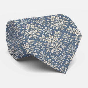 Elegant Blue Vintage Botanical Pattern Neck Tie
