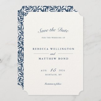 Elegant Blue Vintage Botanical Pattern Wedding