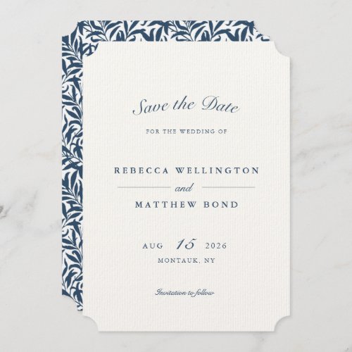 Elegant Blue Vintage Botanical Pattern Wedding Save The Date