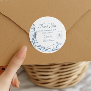 Elegant Blue Vintage Boy Baby Shower Thank You Classic Round Sticker