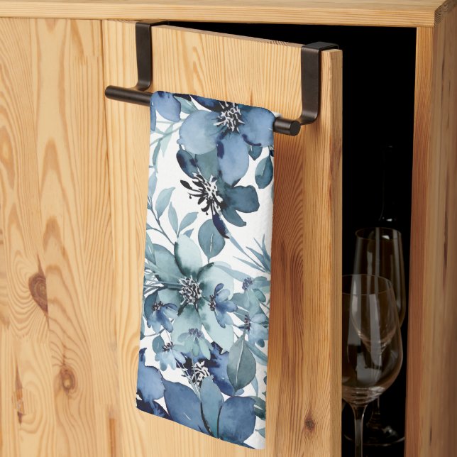 Elegant Blue Vintage Chintz Pattern Kitchen Towel (Thirds Fold)