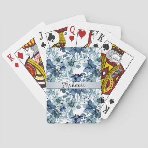 Elegant Blue Vintage Chintz Pattern Monogram Poker Cards