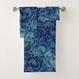 Elegant Blue Vintage Damask Pattern Bath Towel Set