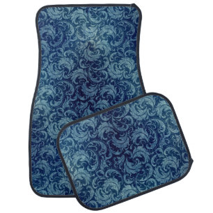 Elegant Blue Vintage Damask Pattern Car Floor Mat