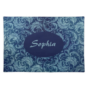 Elegant Blue Vintage Damask Pattern Cloth Placemat