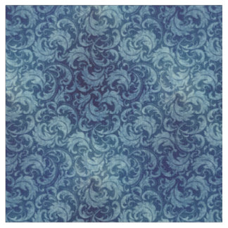 Elegant Blue Vintage Damask Pattern Fabric