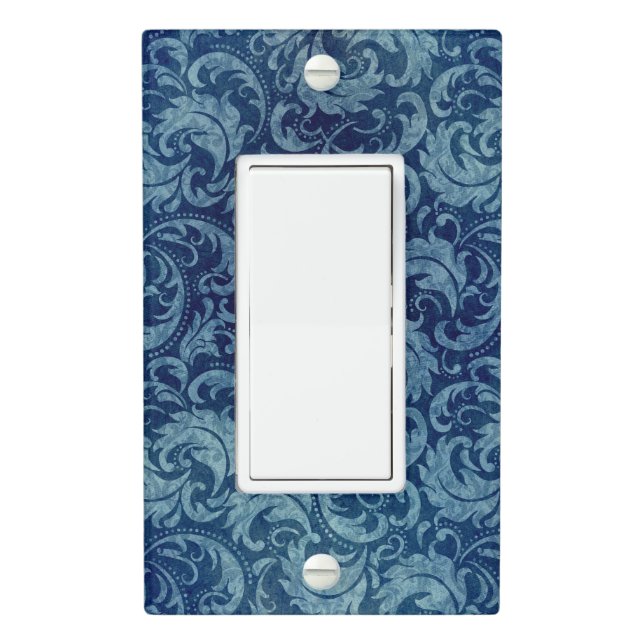 Elegant Blue Vintage Damask Pattern Light Switch Cover (In Situ)