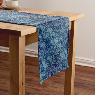 Elegant Blue Vintage Damask Pattern Long Table Runner