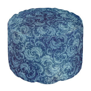 Elegant Blue Vintage Damask Pattern Pouf