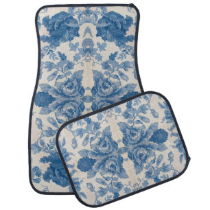 Elegant blue vintage floral car floor mat