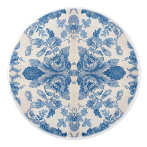 Elegant blue vintage floral  ceramic knob