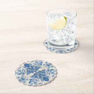 Elegant blue vintage floral paper coaster