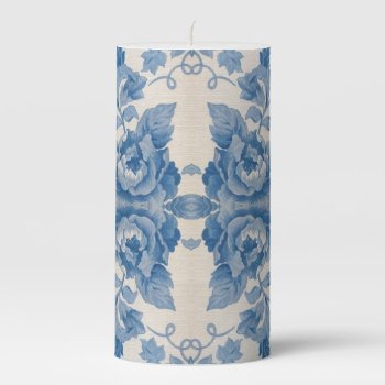 Elegant Blue Vintage Floral  Pillar Candle by parisjetaimee at Zazzle