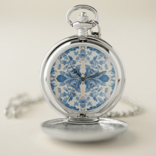Elegant blue vintage floral  pocket watch