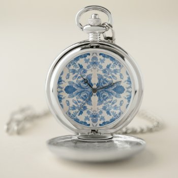 Elegant Blue Vintage Floral  Pocket Watch by parisjetaimee at Zazzle