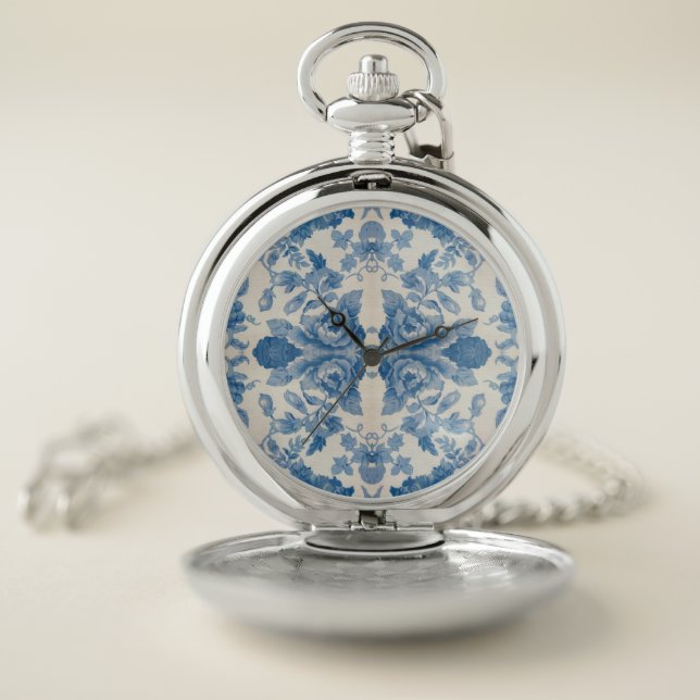 Elegant blue vintage floral  pocket watch (Inside)