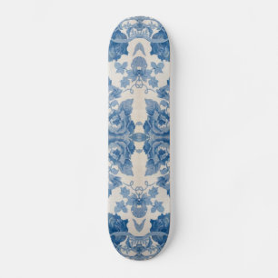 Elegant blue vintage floral skateboard