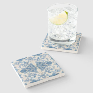 Elegant blue vintage floral stone coaster