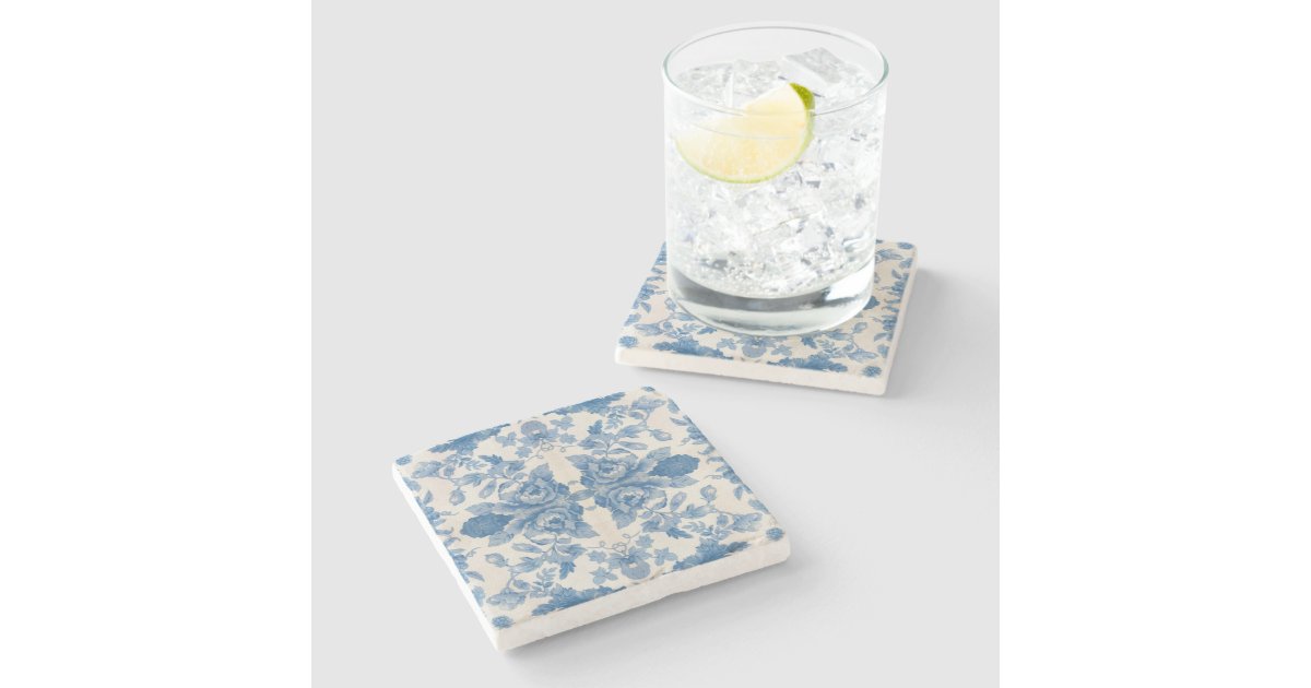 Elegant blue vintage floral stone coaster