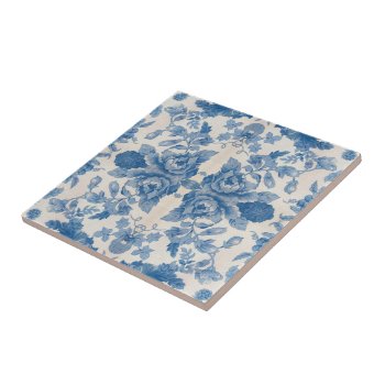 Elegant Blue Vintage Floral Tile by parisjetaimee at Zazzle