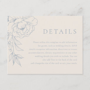 Elegant Blue Vintage Floral Wedding Details Enclosure Card