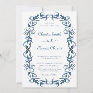 Elegant Blue Vintage floral Wedding Invitation