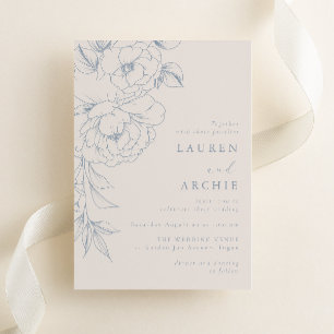 Elegant Blue Vintage Floral Wedding Invitation