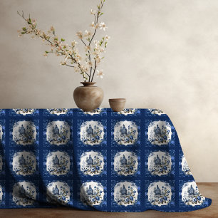Elegant Blue Vintage French Toile Monogram Tablecloth