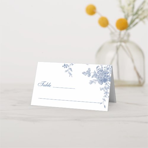 Elegant Blue Vintage Garden Flowers Wedding Place Card