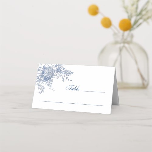 Elegant Blue Vintage Garden Flowers Wedding Place Card