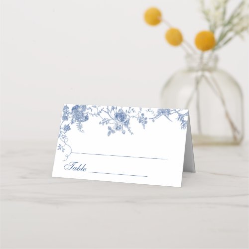 Elegant Blue Vintage Garden Flowers Wedding Place Card